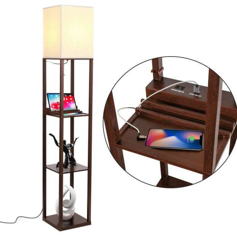 Lamps * | Budget Brightech Maxwell Charger Shelf Floor Lamp With Usb Charging And Outlet Led, B