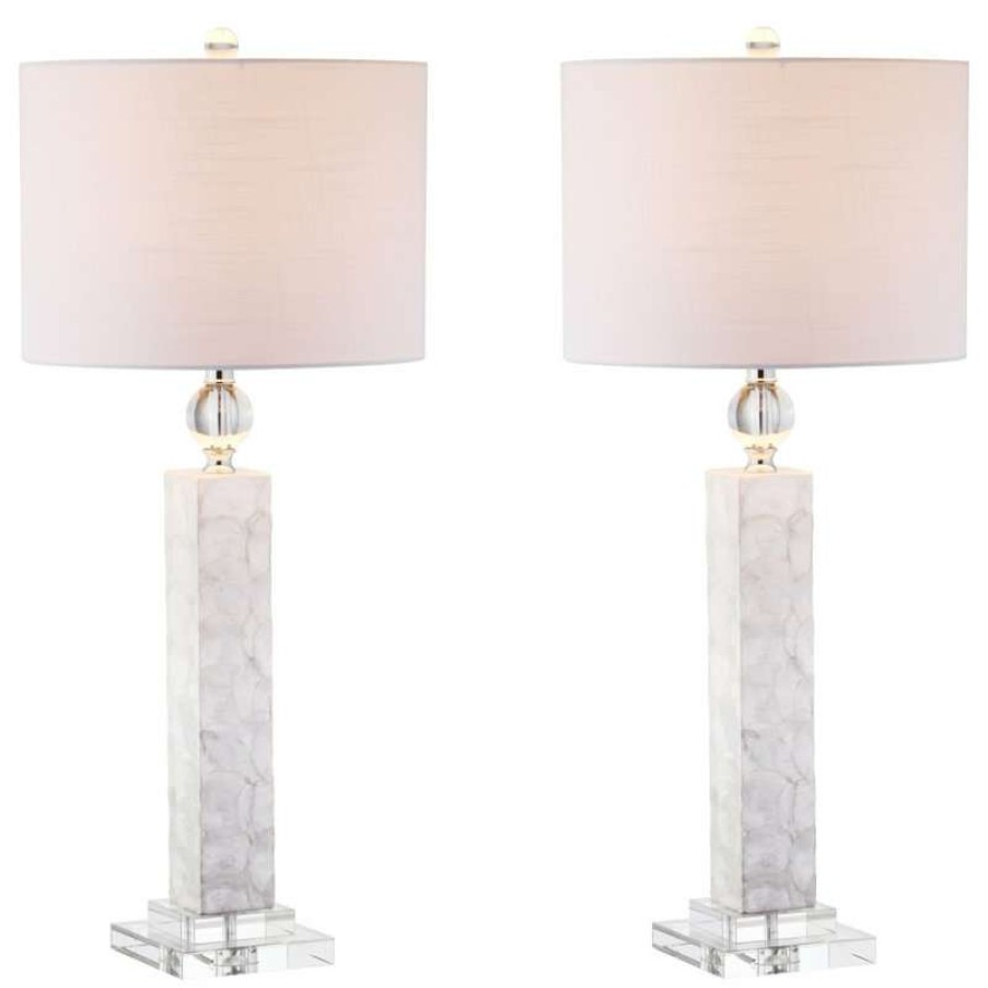 Lamps * | Brand New Jonathan Y Bailey 32 Led Seashell Table Lamp, White, Set Of 2