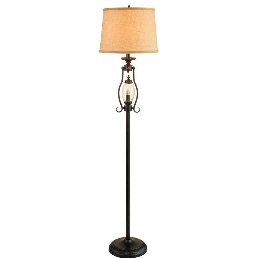 Lamps * | Budget Fangio Lighting 60 Black Metal And Glass Floor Lamp With Night Light