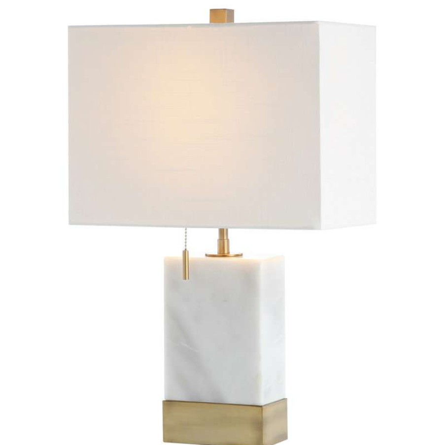 Lamps * | Outlet Trevor 22.5 Marble Gold Modern Console Led Table Lamp, White By Jonathan Y