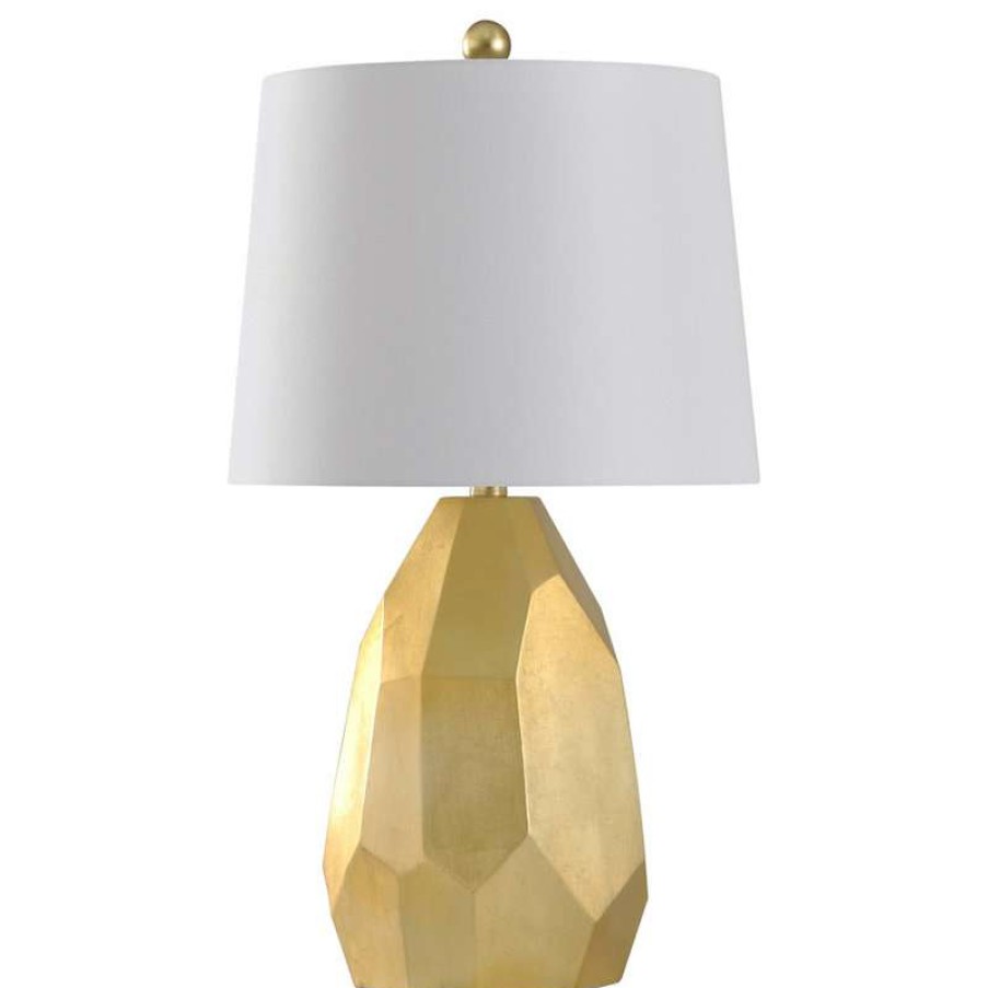 Lamps * | Brand New Stylecraft Home Collection Painted Gold Table Lamp, Gold, Distressed Silver, Faux Cracks, Geneva White