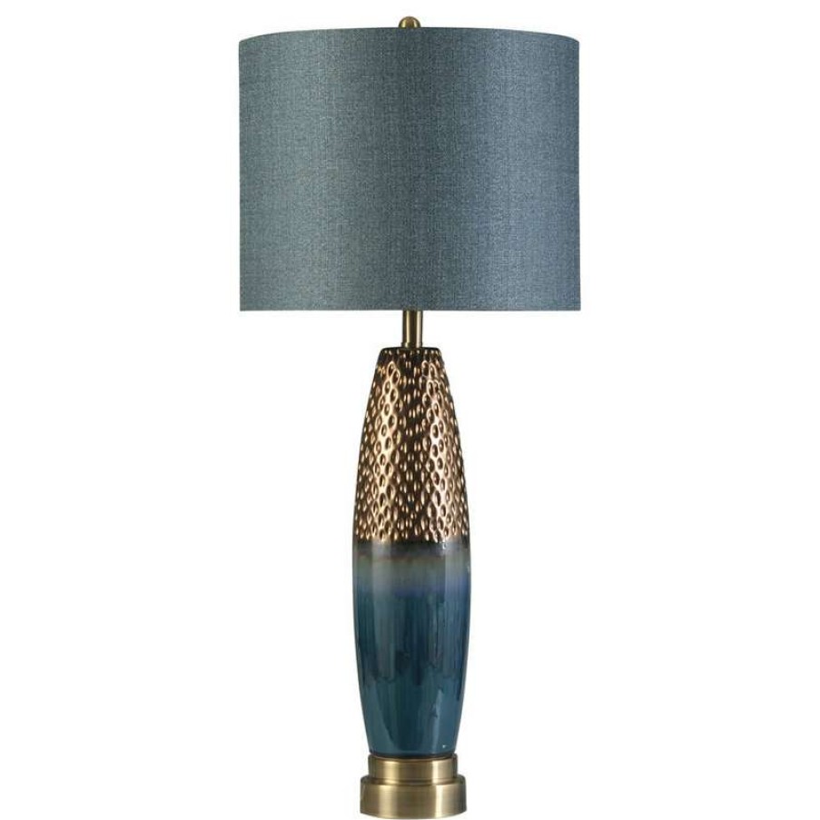 Lamps * | Top 10 Stylecraft Bedford Table Lamp, Blue & Copper Body, Blue Shade