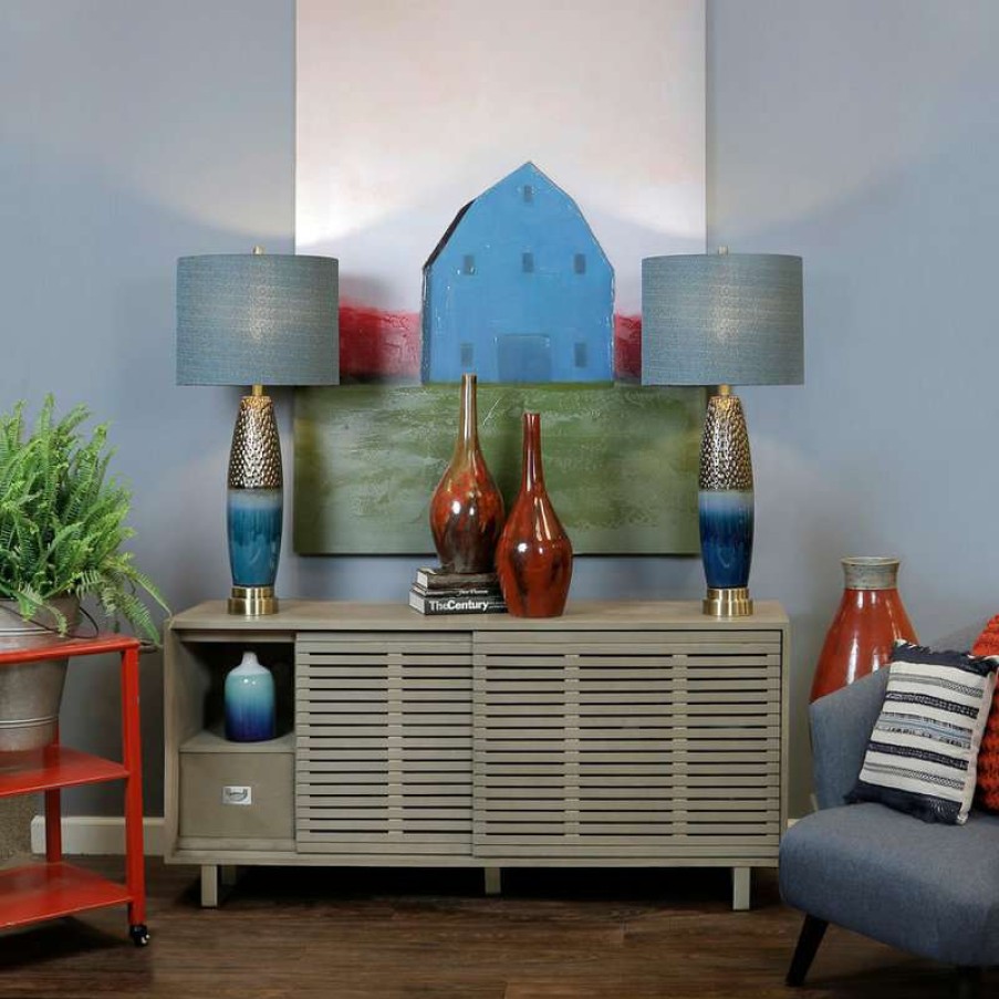 Lamps * | Top 10 Stylecraft Bedford Table Lamp, Blue & Copper Body, Blue Shade