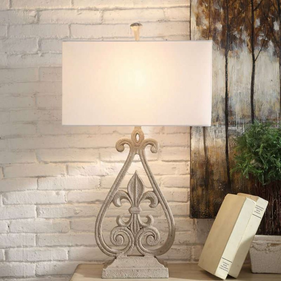 Lamps * | Best Sale Crestview Collection Fleur De Lis Table Lamp, Off-White