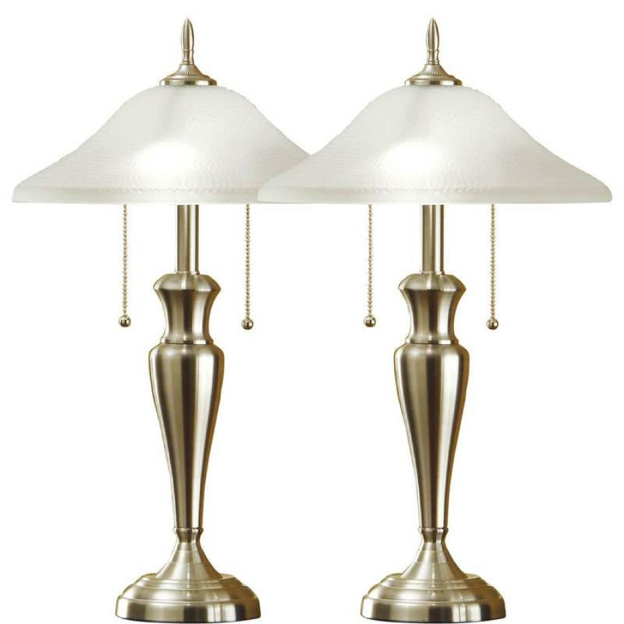 Lamps * | Brand New Artiva 24 Brushed Steel Table Lamps With High Quality Hammered Glass Shades, Set Of 2