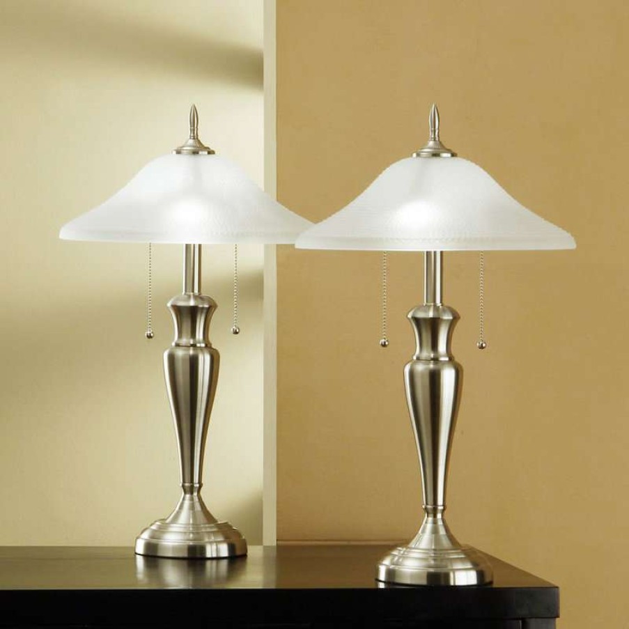 Lamps * | Brand New Artiva 24 Brushed Steel Table Lamps With High Quality Hammered Glass Shades, Set Of 2