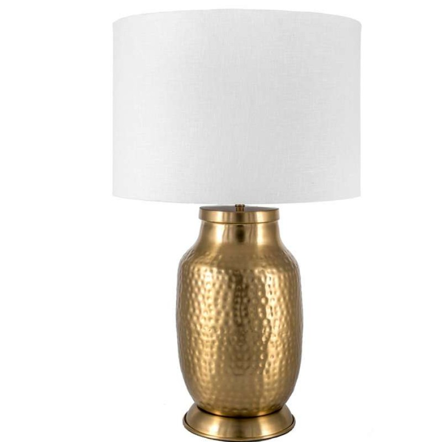 Lamps * | Buy Nuloom Hammered Iron Cotton Shade Brass Finish 3-Way Switch Table Lamp, 23