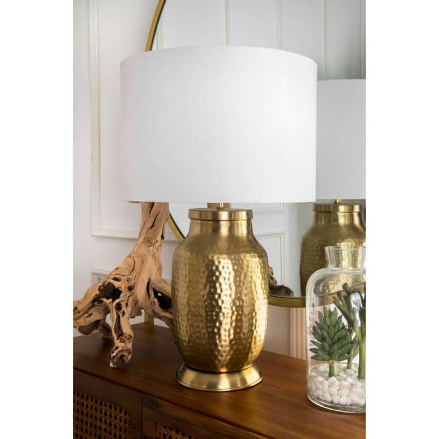 Lamps * | Buy Nuloom Hammered Iron Cotton Shade Brass Finish 3-Way Switch Table Lamp, 23