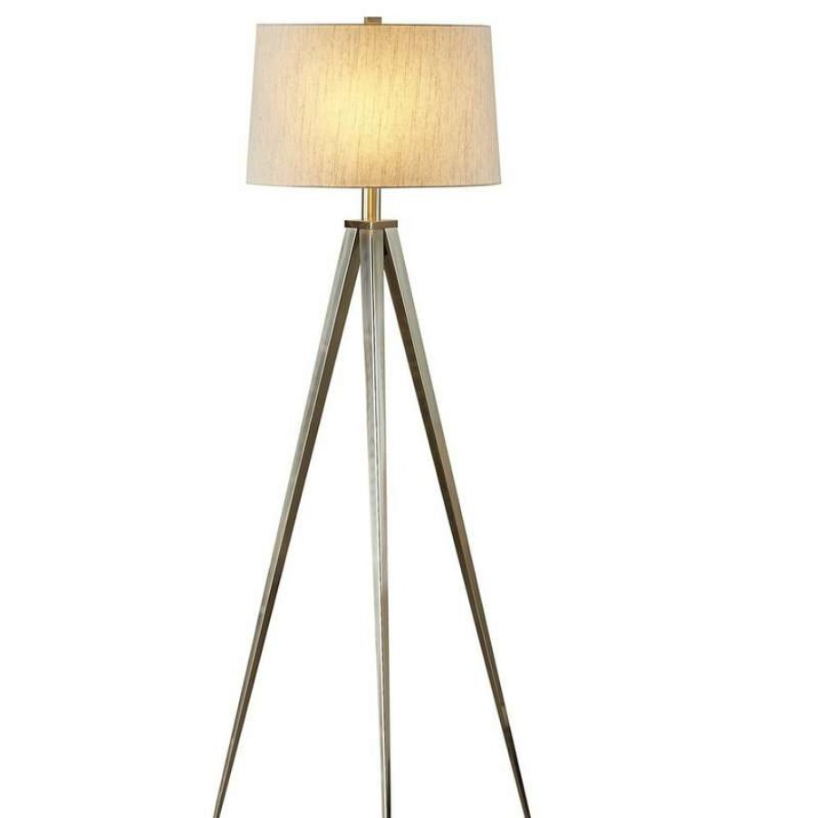 Lamps * | Promo Artiva Usa Hollywood 63 Led Tripod Floor Lamp With Dimmer, Satin Nickel