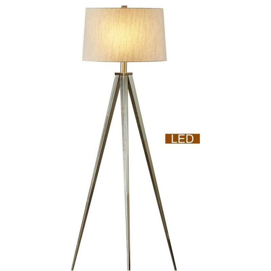 Lamps * | Promo Artiva Usa Hollywood 63 Led Tripod Floor Lamp With Dimmer, Satin Nickel