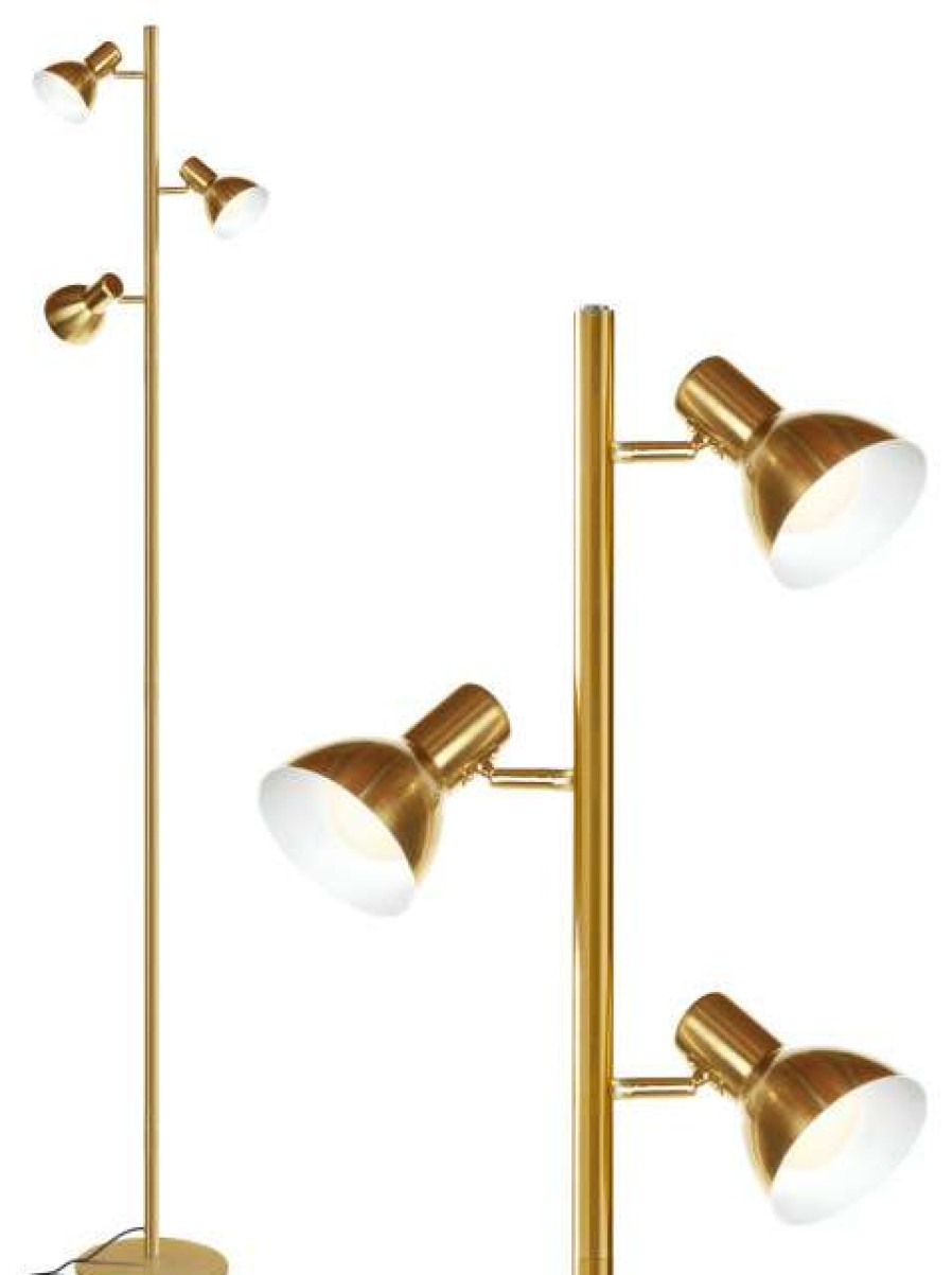 Lamps * | Coupon Brightech Ethan Led Tree Floor Lamp, Contemporary 3 Light Standing Pole Light, Brass