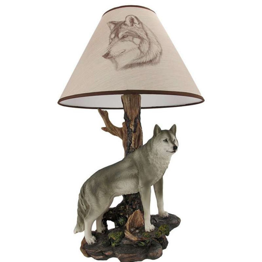 Lamps * | Top 10 Zeckos `Denizen Of Twilight` Gray Wolf Table Lamp