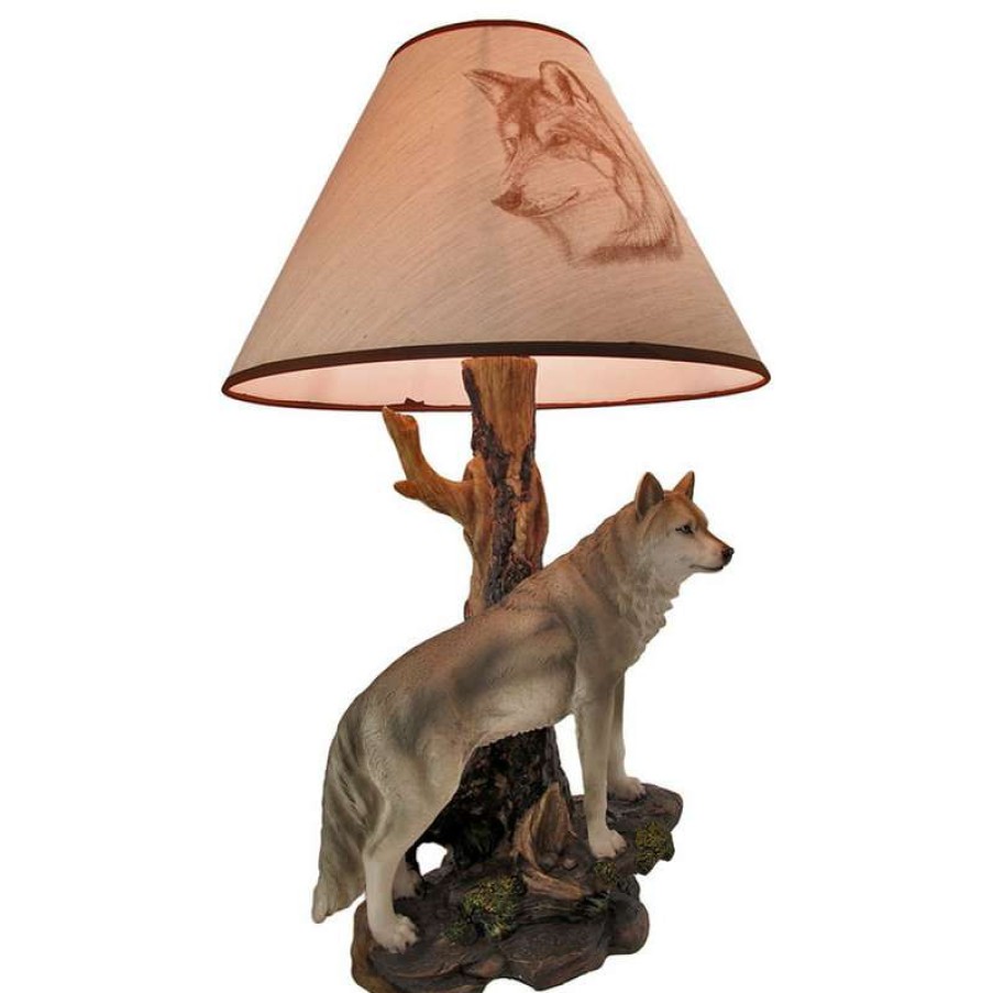 Lamps * | Top 10 Zeckos `Denizen Of Twilight` Gray Wolf Table Lamp