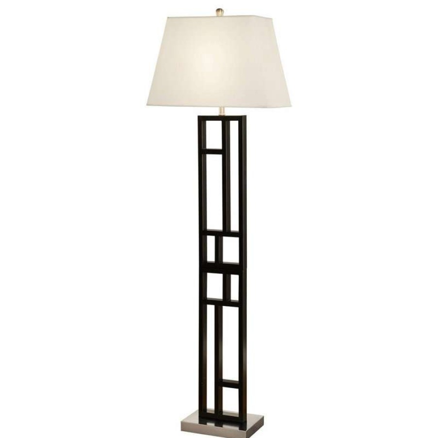 Lamps * | Best Deal Artiva Perry 64 Geometric-Sculptured, Black And Brushed Steel Finished Floor Lamp