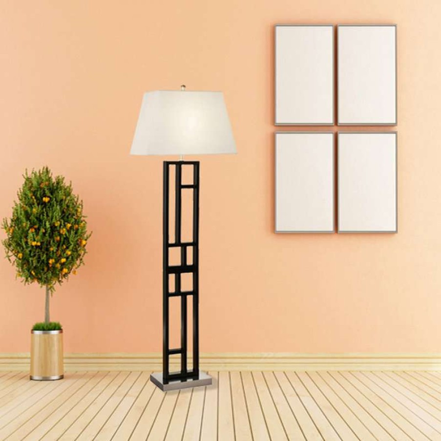 Lamps * | Best Deal Artiva Perry 64 Geometric-Sculptured, Black And Brushed Steel Finished Floor Lamp