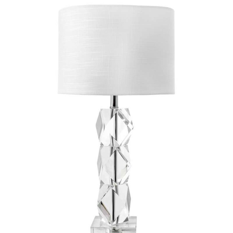 Lamps * | Best Pirce Nuloom 27 Crystal On The Rocks Faux Silk Shade Clear Finish 3-Way Switch Table Lamp