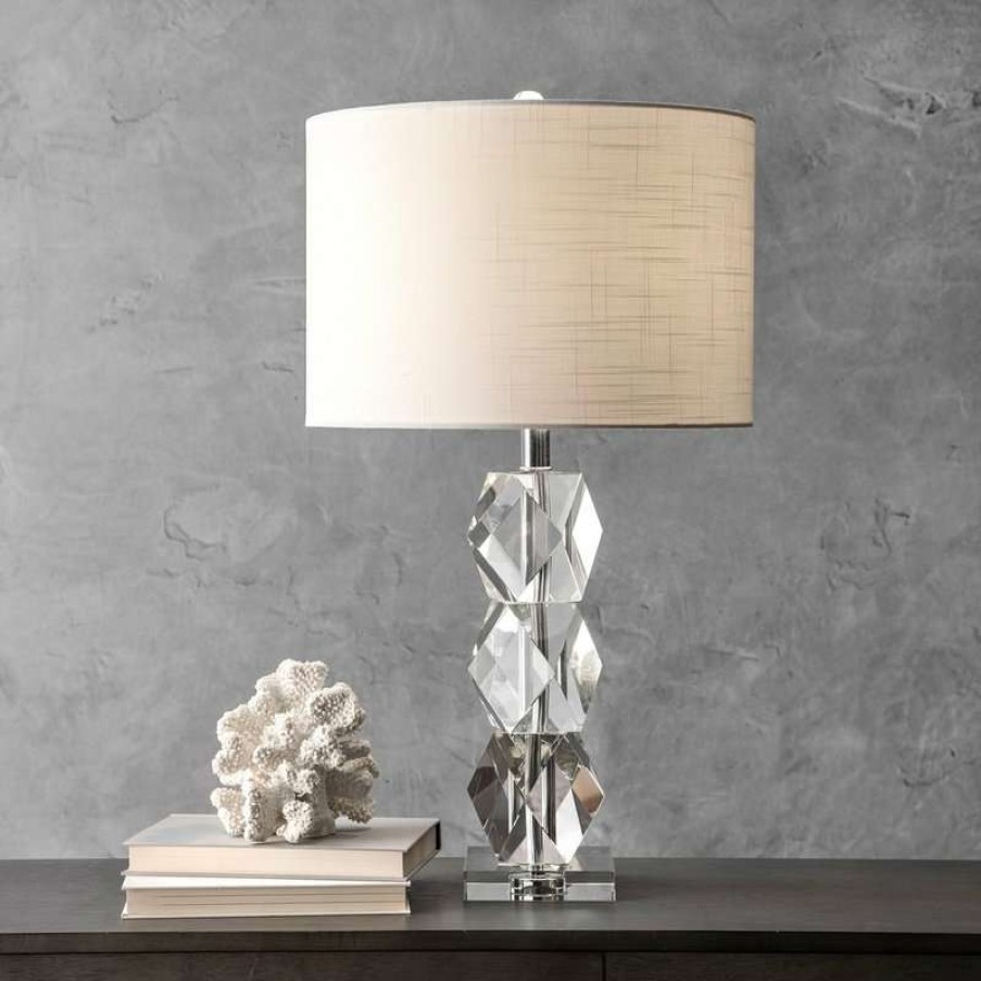 Lamps * | Best Pirce Nuloom 27 Crystal On The Rocks Faux Silk Shade Clear Finish 3-Way Switch Table Lamp