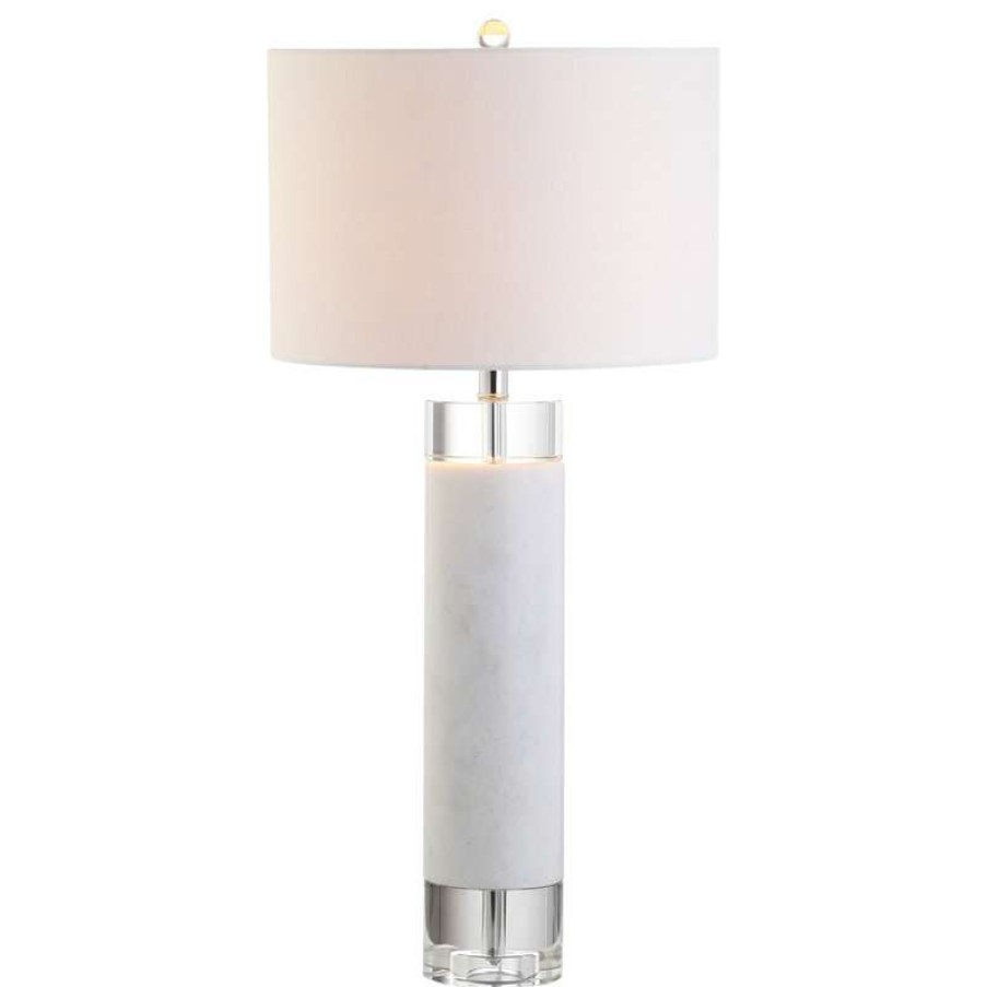 Lamps * | Best Sale Jonathan Y Hunter 32 Marble And Crystal Table Lamp, White