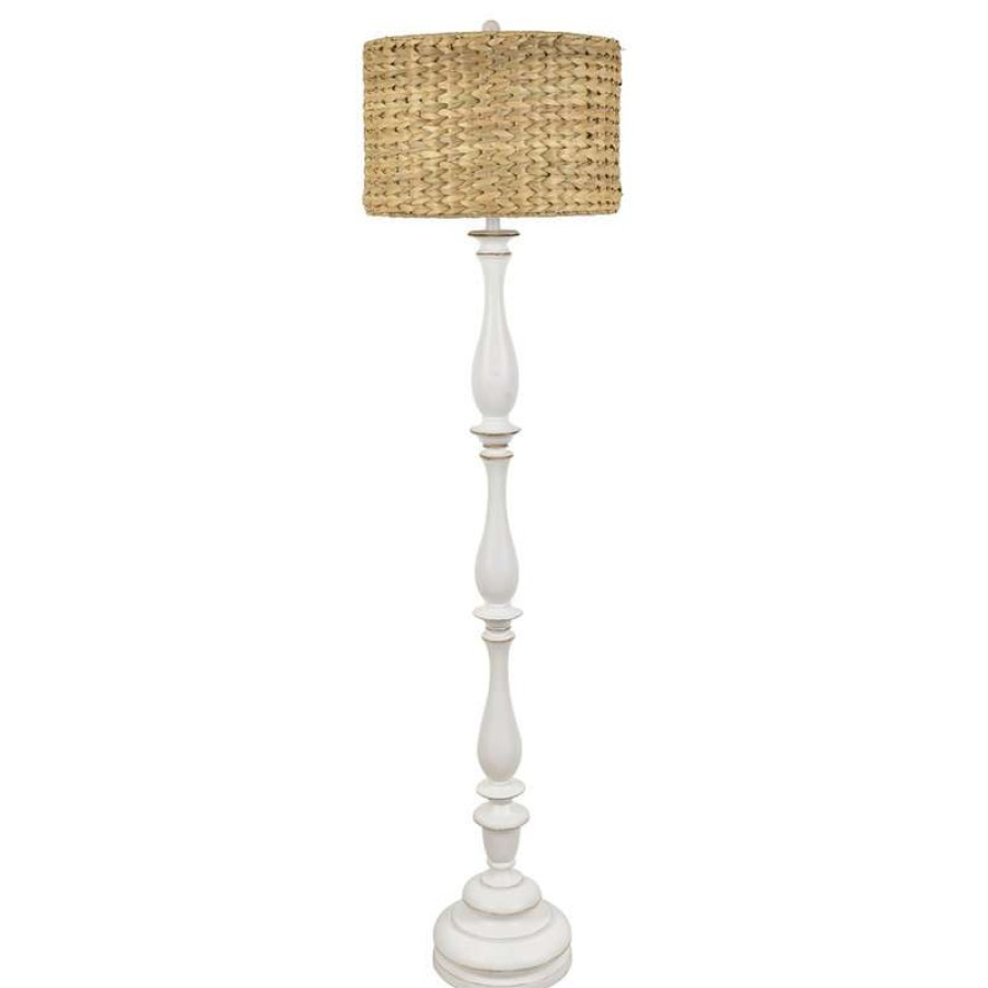 Lamps * | Promo Crestview Collection Harper White Rattan Floor Lamp