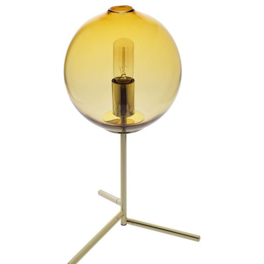 Lamps * | Budget Casamotion Golden Metal Hand Blown Glass Table Lamp, Amber