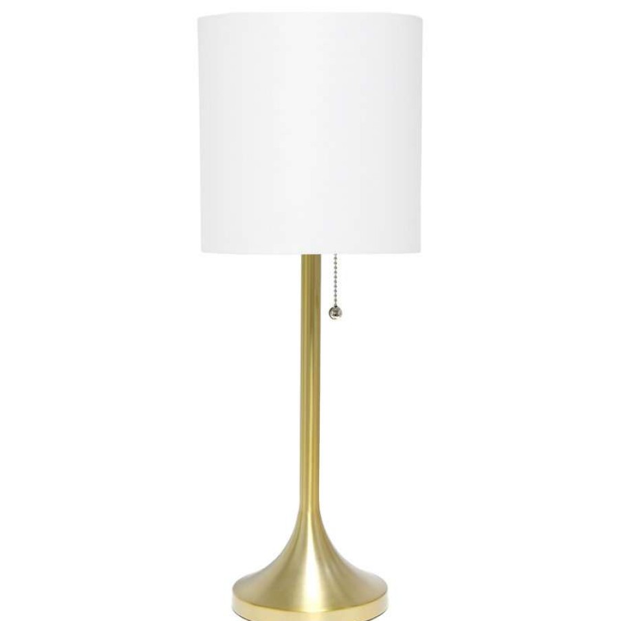 Lamps * | Top 10 Simple Designs Gold Tapered Table Lamp With White Fabric Drum Shade