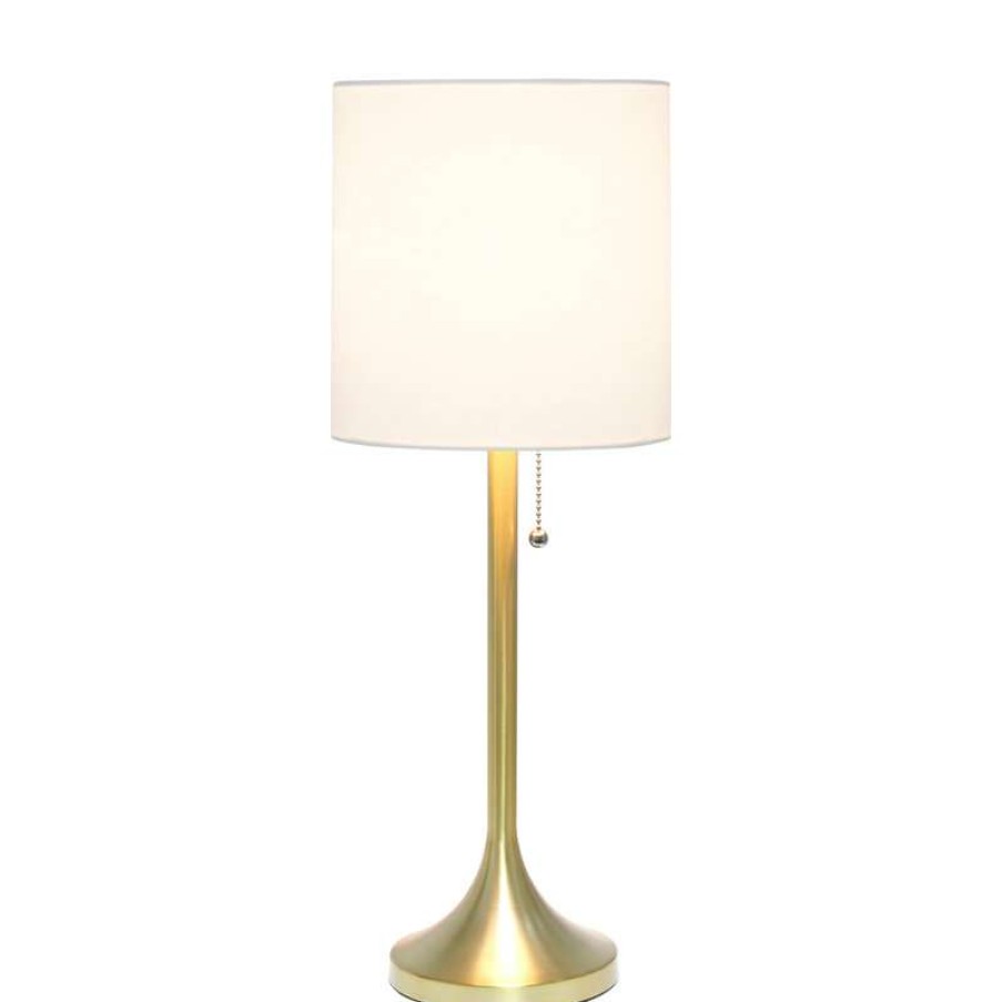 Lamps * | Top 10 Simple Designs Gold Tapered Table Lamp With White Fabric Drum Shade