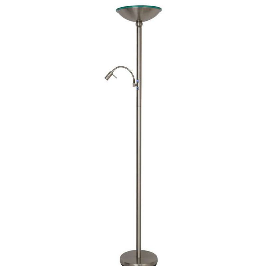 Lamps * | Wholesale Artiva Saturn Ii 71 Torchiere Lamp W/ Reading Light, Touch Dimmer, Brushed Steel