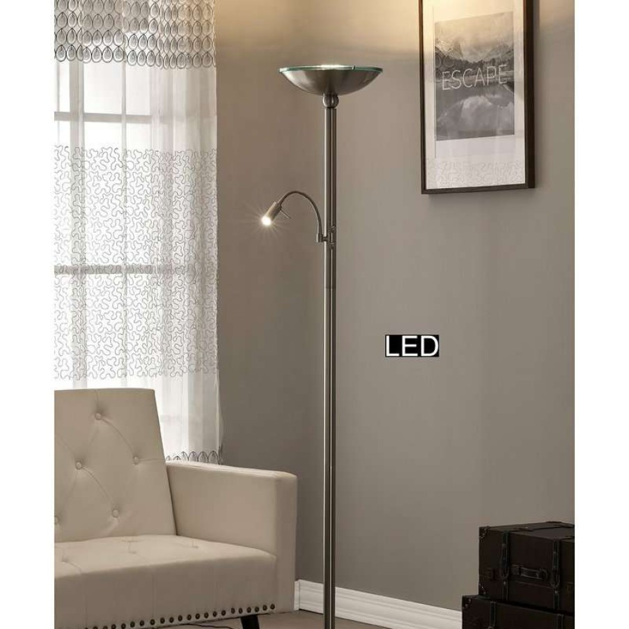 Lamps * | Wholesale Artiva Saturn Ii 71 Torchiere Lamp W/ Reading Light, Touch Dimmer, Brushed Steel