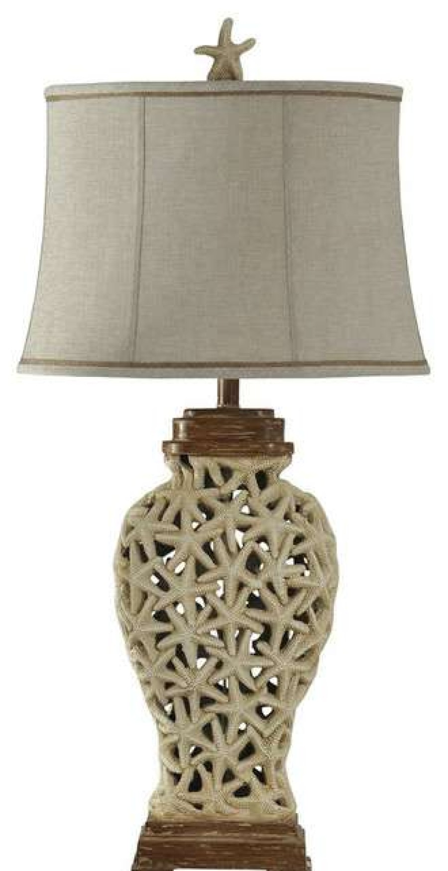 Lamps * | Discount Stylecraft Home Collection Open Weave Starfish Table Lamp Designer Shade Contrast Trim