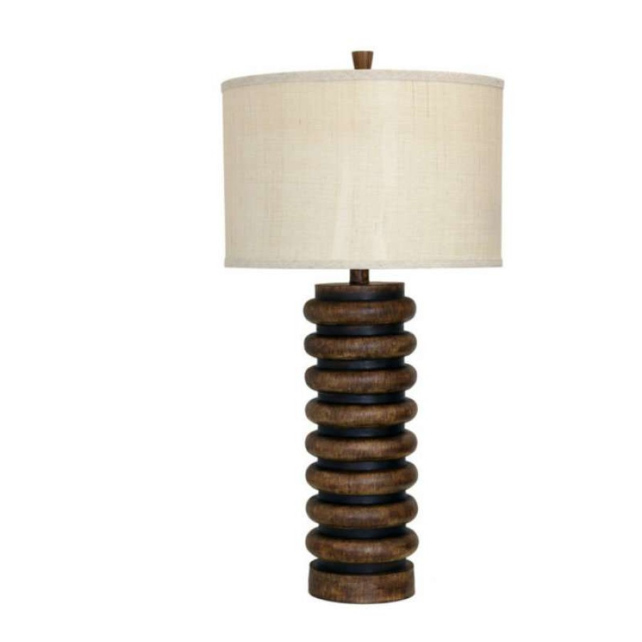 Lamps * | Hot Sale Stylecraft Home Collection Ribbed Faux Wood Table Lamp With Custom Fabric Shade