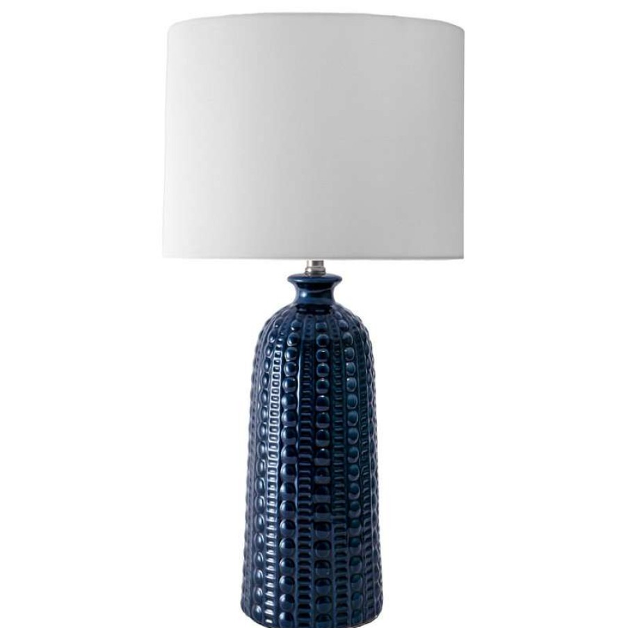 Lamps * | Outlet Nuloom 30 Polona Ceramic Linen Shade Table Lamp, Navy