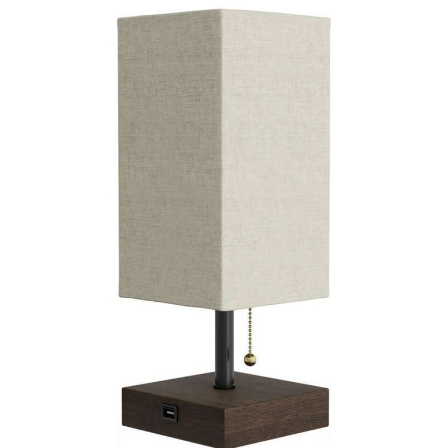 Lamps * | Best Deal Lavish Home Usb Led Rectangle Lamp With Wood Base