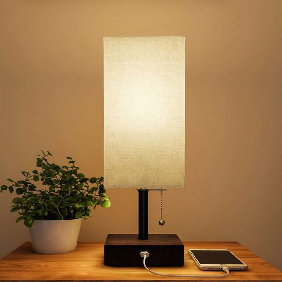 Lamps * | Best Deal Lavish Home Usb Led Rectangle Lamp With Wood Base