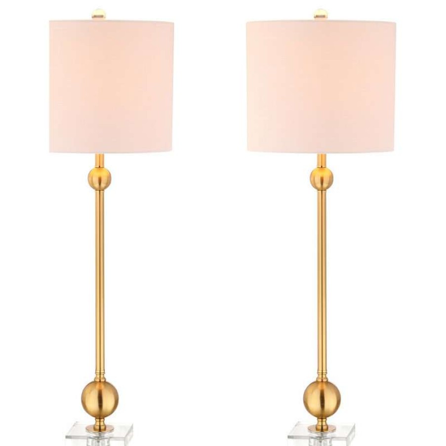 Lamps * | Cheap Jonathan Y Hollis 34 Metal Table Lamp, Set Of 2, Brass With Crystal Base