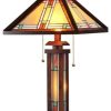 Lamps * | New Chloe Lighting, Inc. Chloe Aaron Tiffany 3 Light Mission Double Lit Wooden Table Lamp 15 Shade