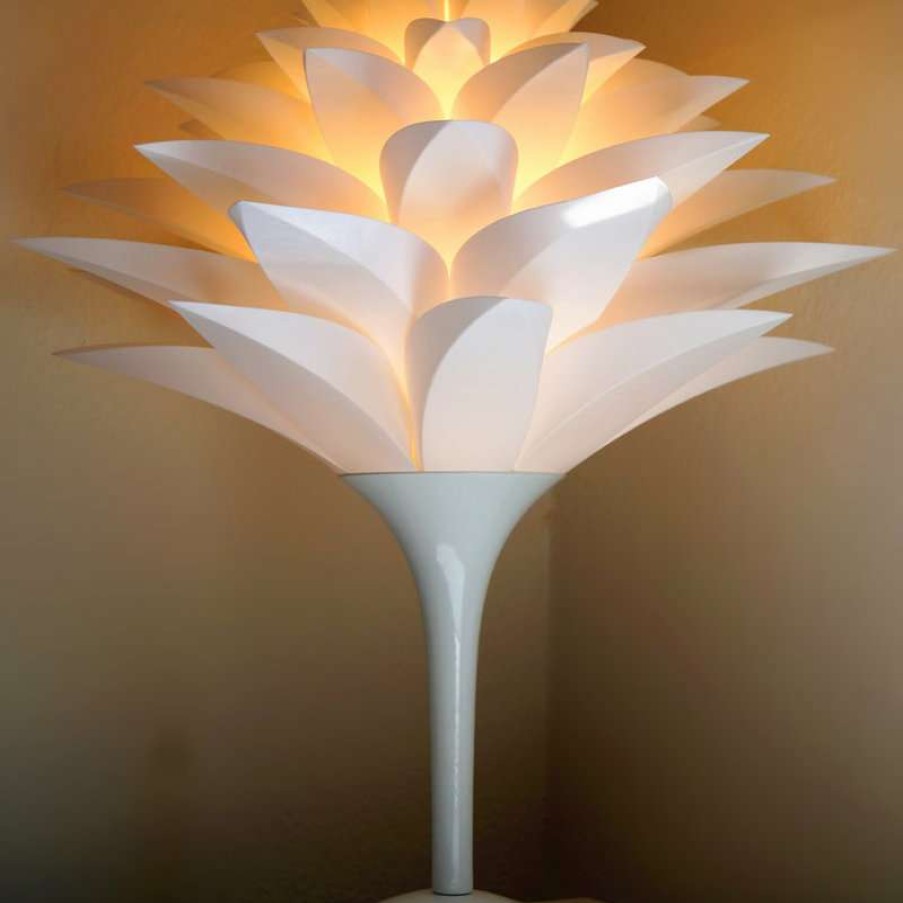 Lamps * | Budget California Lighting Llc Pure White Lotus Flower Shade Table Lamp