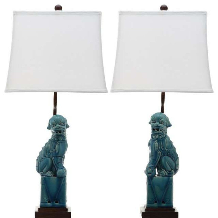 Lamps * | Best Sale Safavieh Foo 28.5 High Dog Table Lamps, Set Of 2, Blue