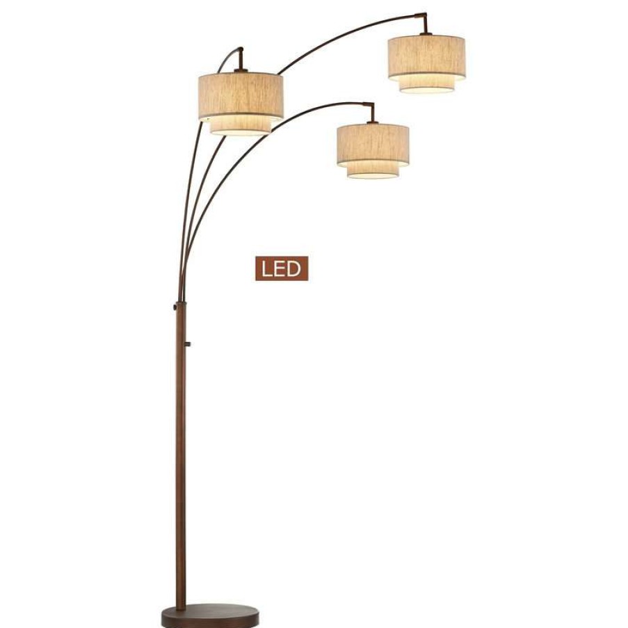 Lamps * | Discount Artiva Lumiereiii Led Arched Floor Lamp Double Layer Shade, Dimmer, Antique Bronze, 80