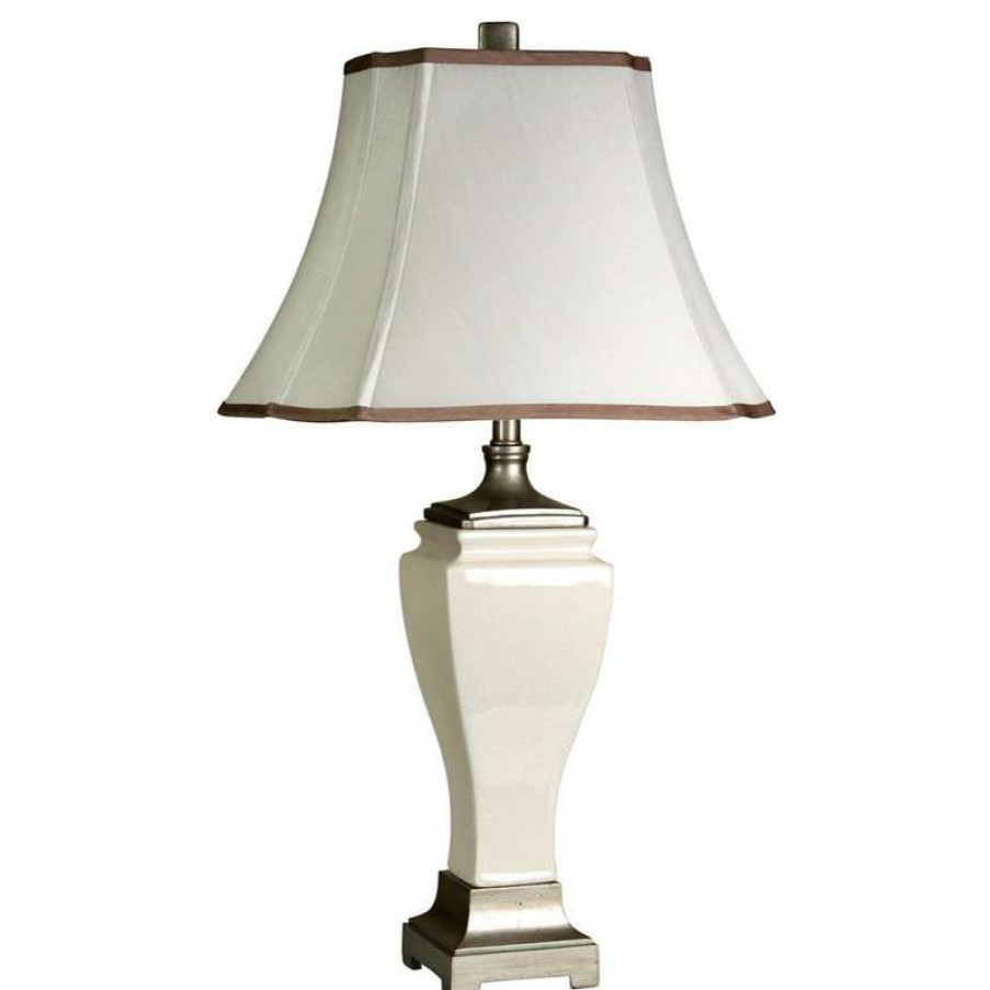 Lamps * | Brand New Stylecraft Home Collection Cream Crackle Design Table Lamp With Trimmed Square Cut Corner Shade