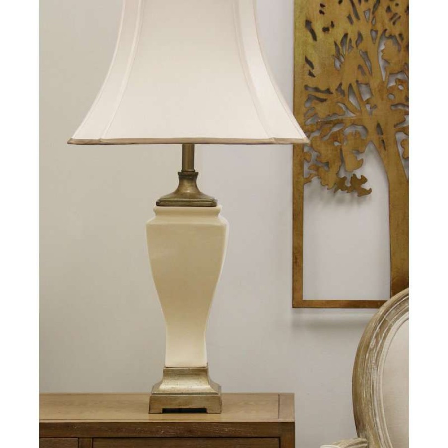 Lamps * | Brand New Stylecraft Home Collection Cream Crackle Design Table Lamp With Trimmed Square Cut Corner Shade