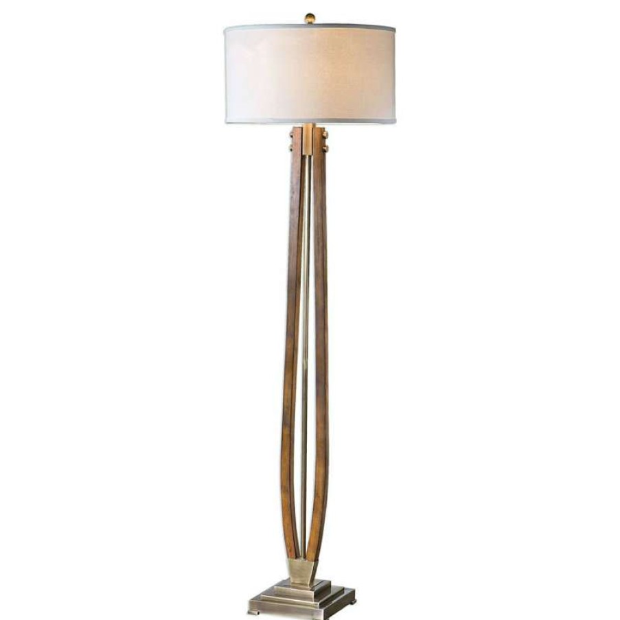 Lamps * | Budget Uttermost Midcentury Curved Wood Floor Lamp, Retro Bronze Vintage Style