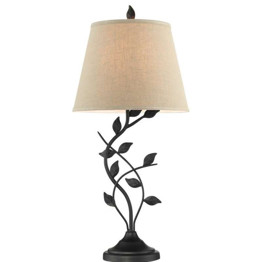 Lamps * | Best Pirce Kira Home Ambrose 31 Rustic Table Lamp, Beige Fabric Shade, Leaf Detailed Body