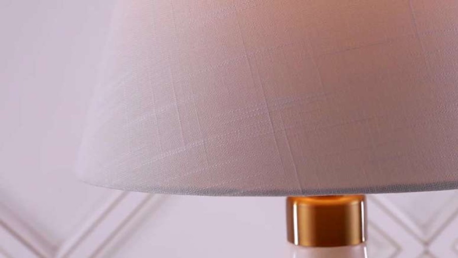 Lamps * | Coupon Travis 26.5 Marble Gold Modern Column Led Table Lamp, White By Jonathan Y