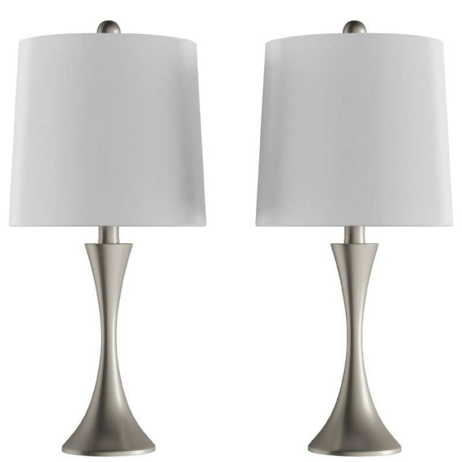 Lamps * | Top 10 Lavish Home Set Of 2 Metal Flared Trumpet Table Lamps, Silver