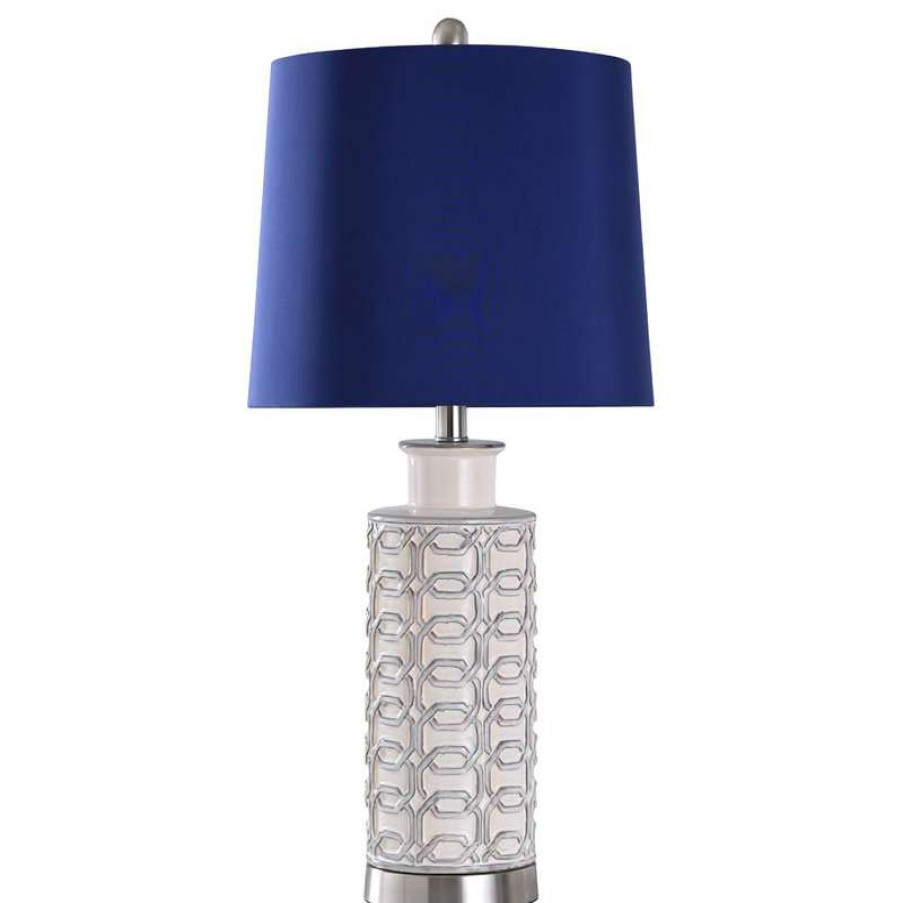 Lamps * | Wholesale Stylecraft Cream, Blue, And Brushed Nickel Ceramic/Steel Table Lamp