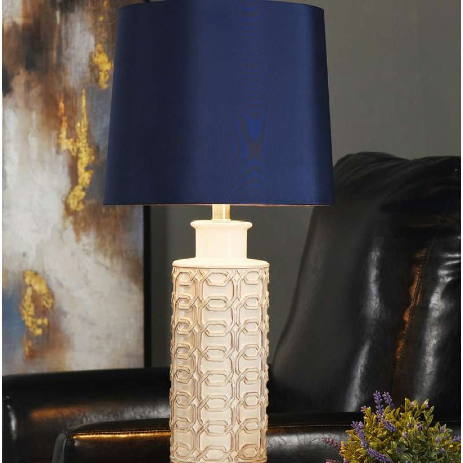 Lamps * | Wholesale Stylecraft Cream, Blue, And Brushed Nickel Ceramic/Steel Table Lamp