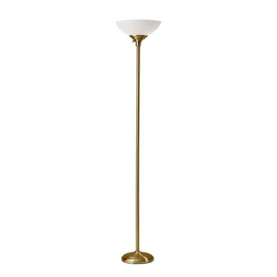 Lamps * | Budget Adesso Home Glenn Metal 300W Torchiere In Antique Brass