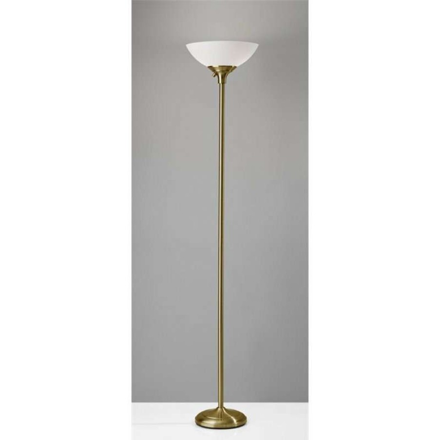 Lamps * | Budget Adesso Home Glenn Metal 300W Torchiere In Antique Brass